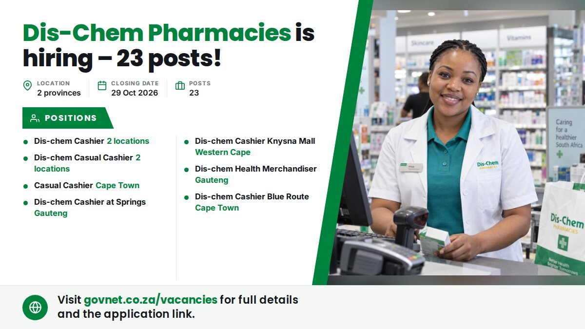 Cashier at Dis-Chem Pharmacies