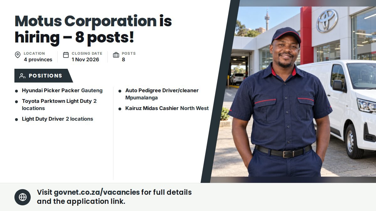 Toyota Parktown Light Duty Driver at Motus Corporation